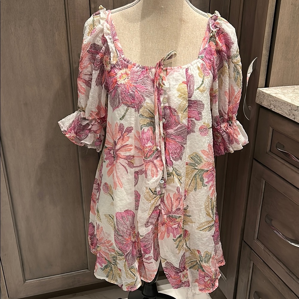 Etiquette Boutique Floral Ruffled Tie Front Dress with 3/4 Sleeves